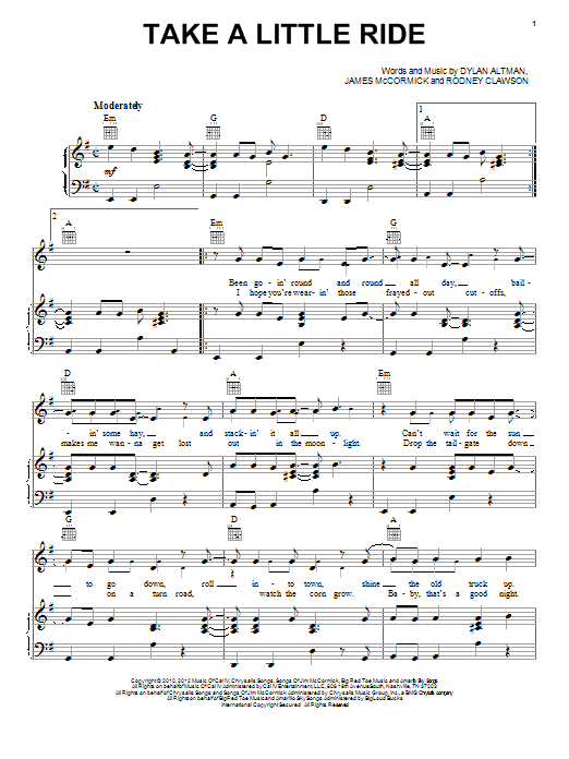 Jason Aldean Take A Little Ride Sheet Music