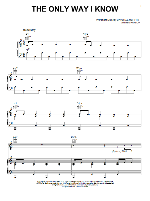 Jason Aldean The Only Way I Know Sheet Music