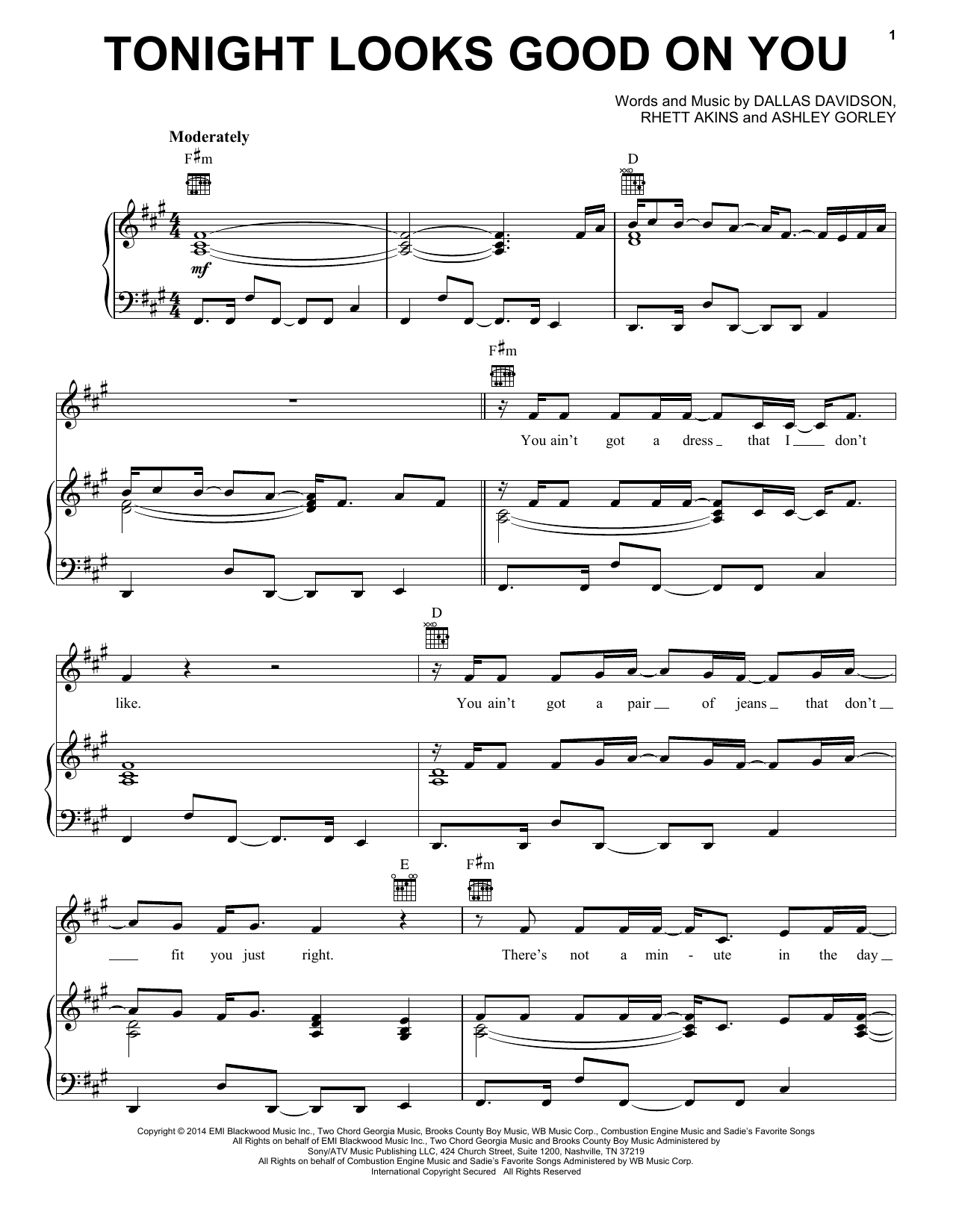 Jason Aldean Tonight Looks Good On You Sheet Music