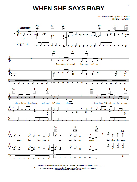 Jason Aldean When She Says Baby Sheet Music