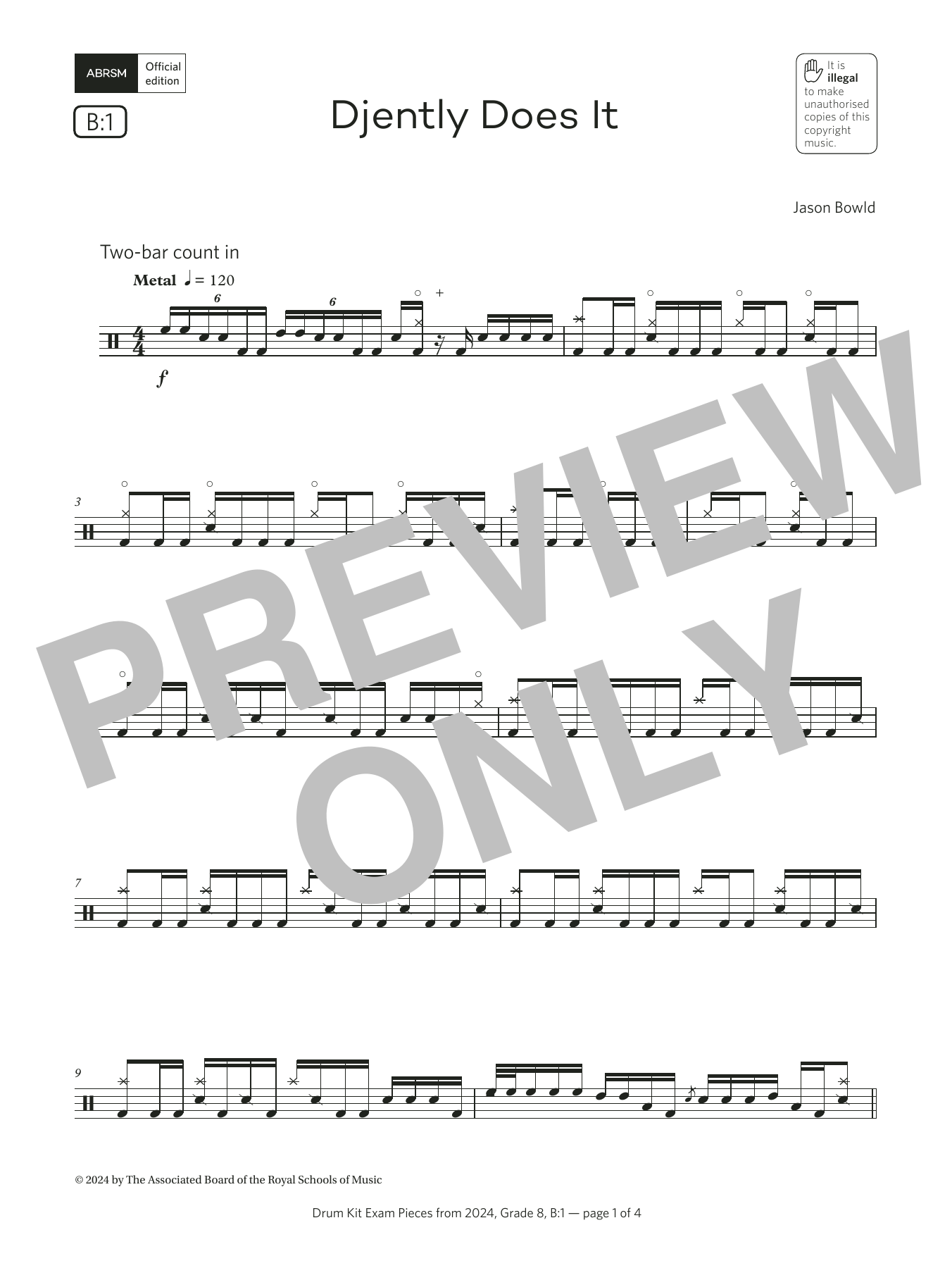 Jason Bowld Djently Does It (Grade 8, list B1, from the ABRSM Drum Kit Syllabus 2024) Sheet Music