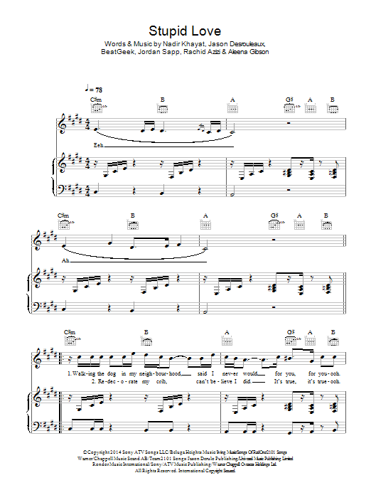 Jason Derulo Stupid Love Sheet Music