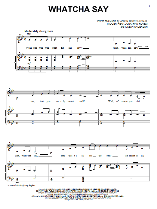 Jason Derulo Whatcha Say Sheet Music