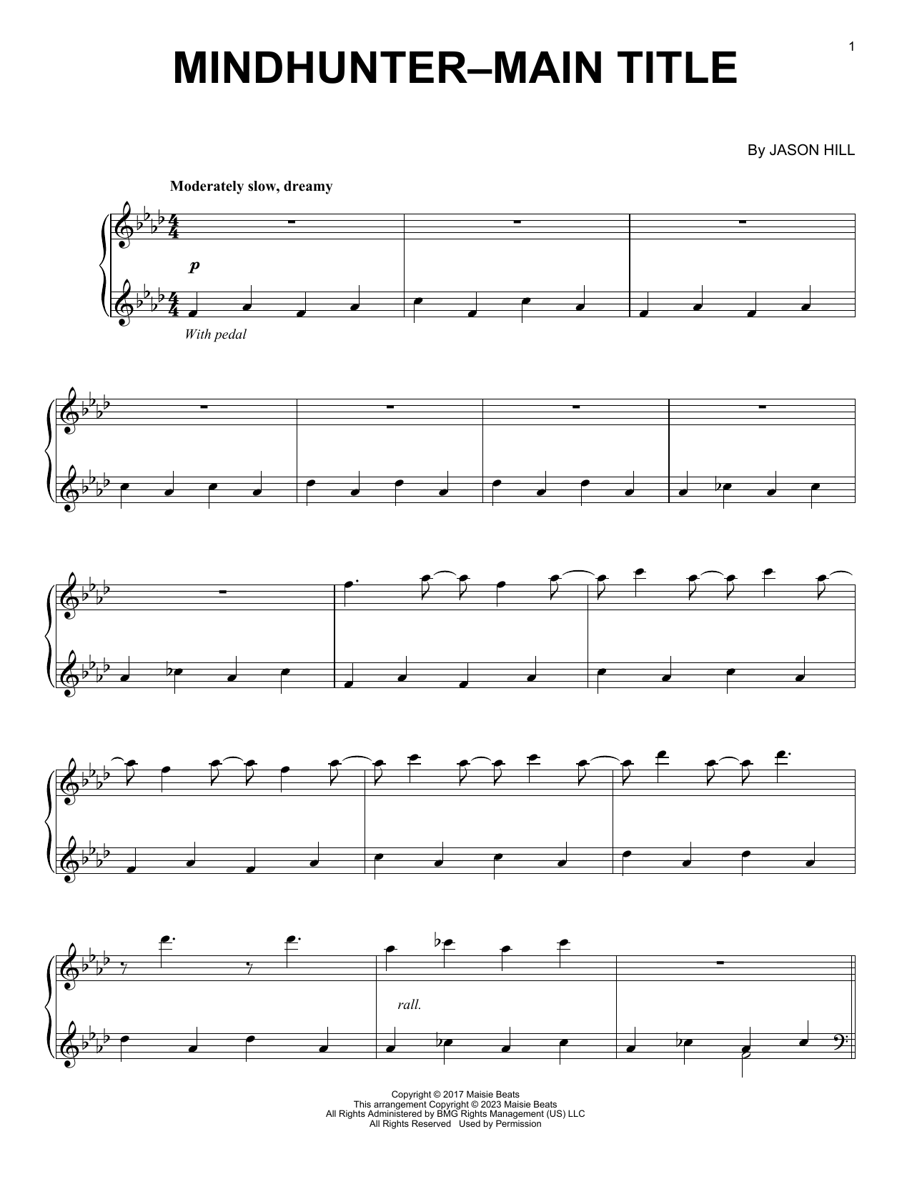 Jason Hill Mindhunter - Main Title Sheet Music