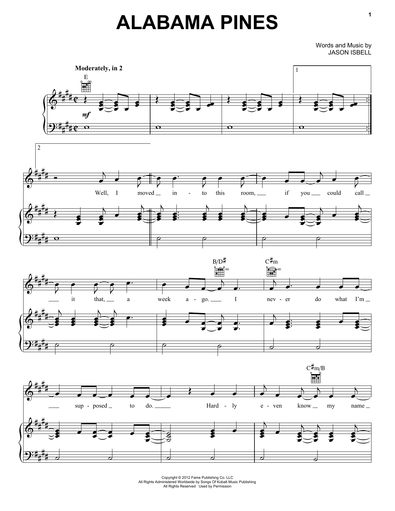 Jason Isbell & The 400 Unit Alabama Pines Sheet Music