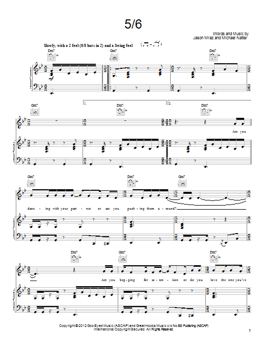 Jason Mraz 5/6 Sheet Music