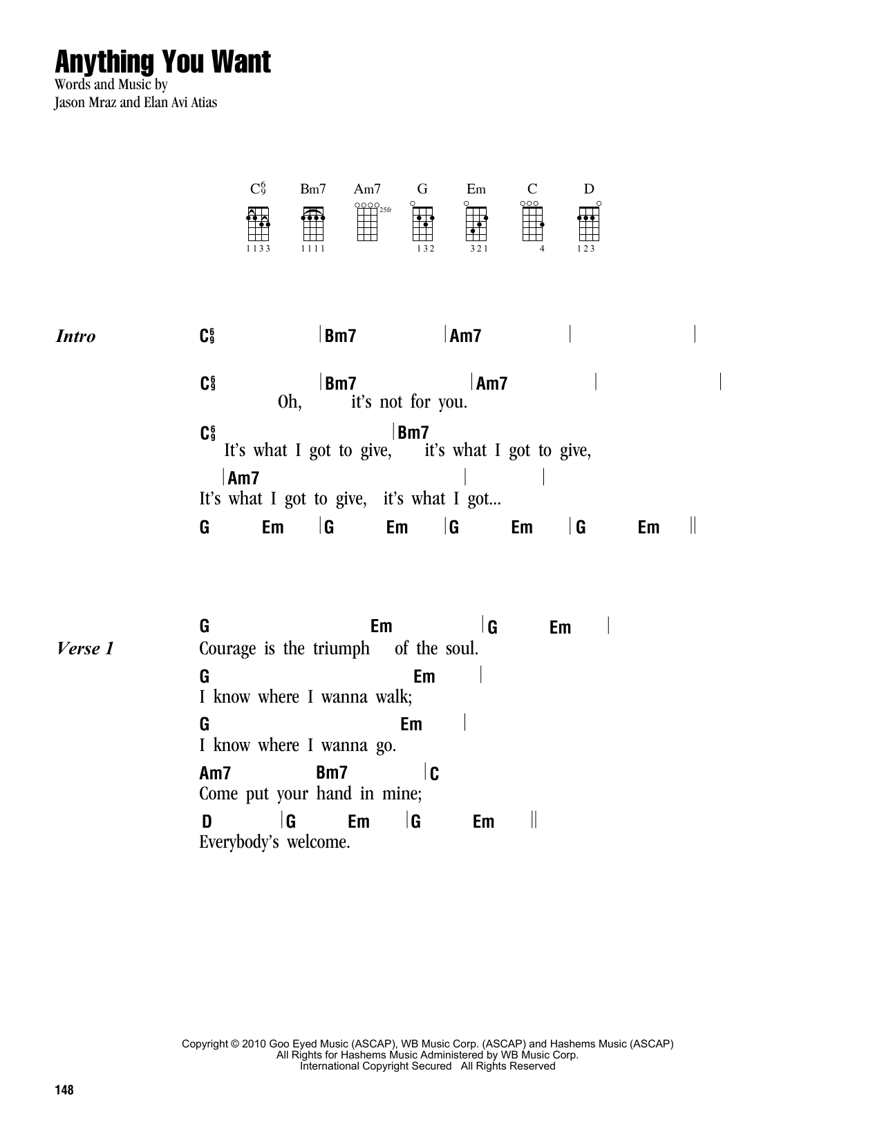 Jason Mraz Anything You Want Sheet Music