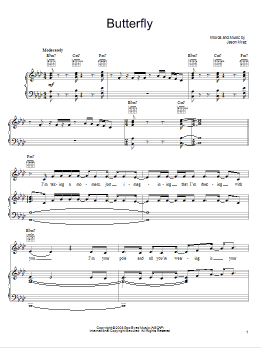 Jason Mraz Butterfly Sheet Music