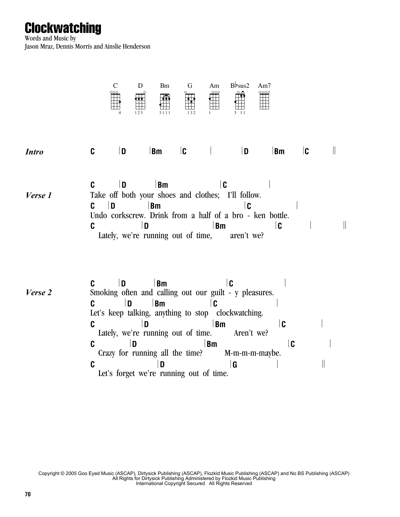 Jason Mraz Clockwatching Sheet Music