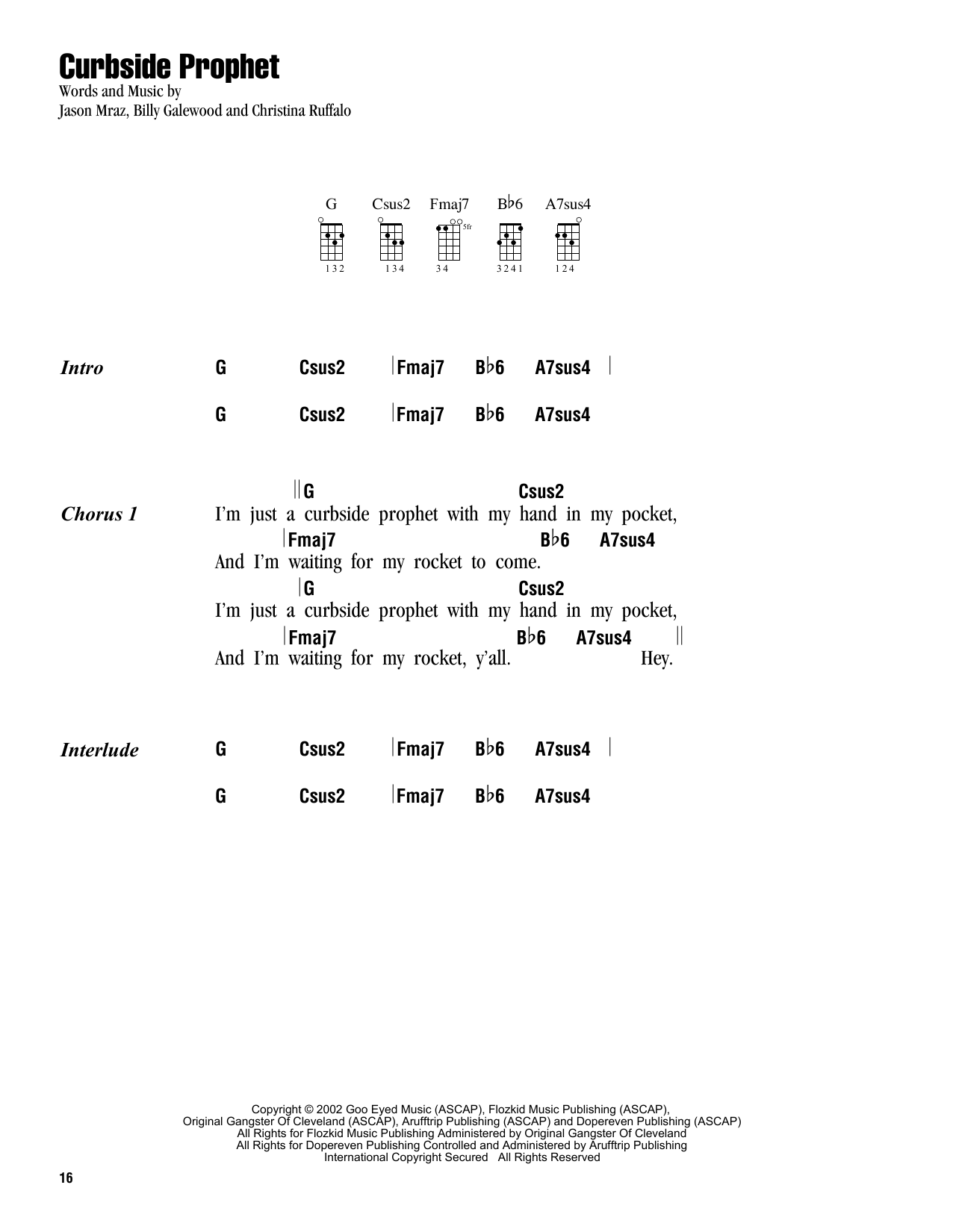 Jason Mraz Curbside Prophet Sheet Music