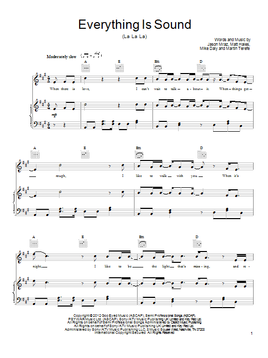 Jason Mraz Everything Is Sound (La La La) Sheet Music