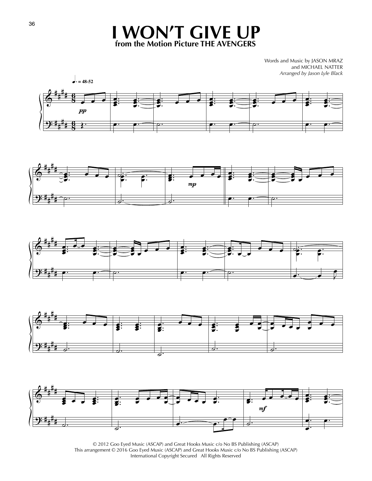 Jason Mraz I Won't Give Up (arr. Jason Lyle Black) Sheet Music