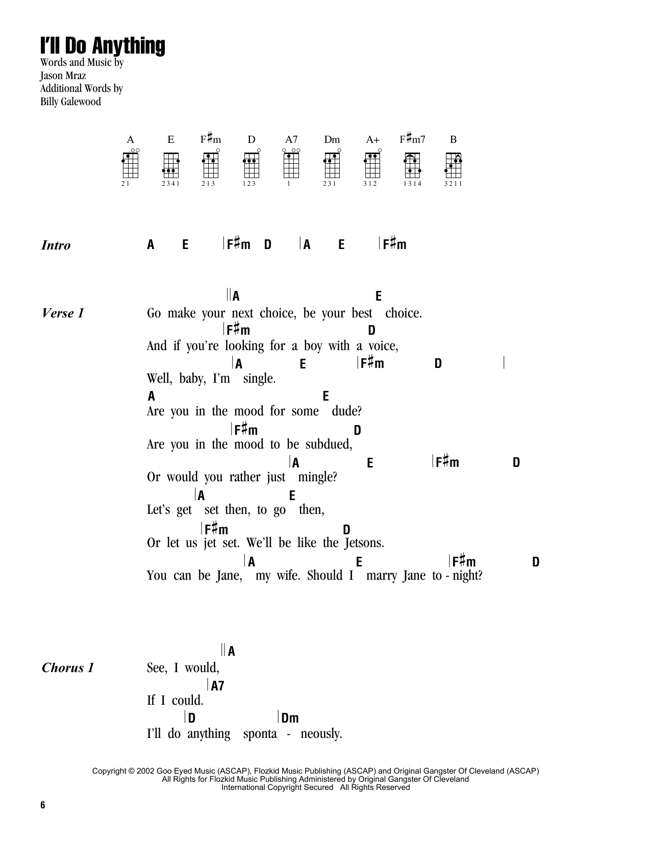 Jason Mraz I'll Do Anything Sheet Music