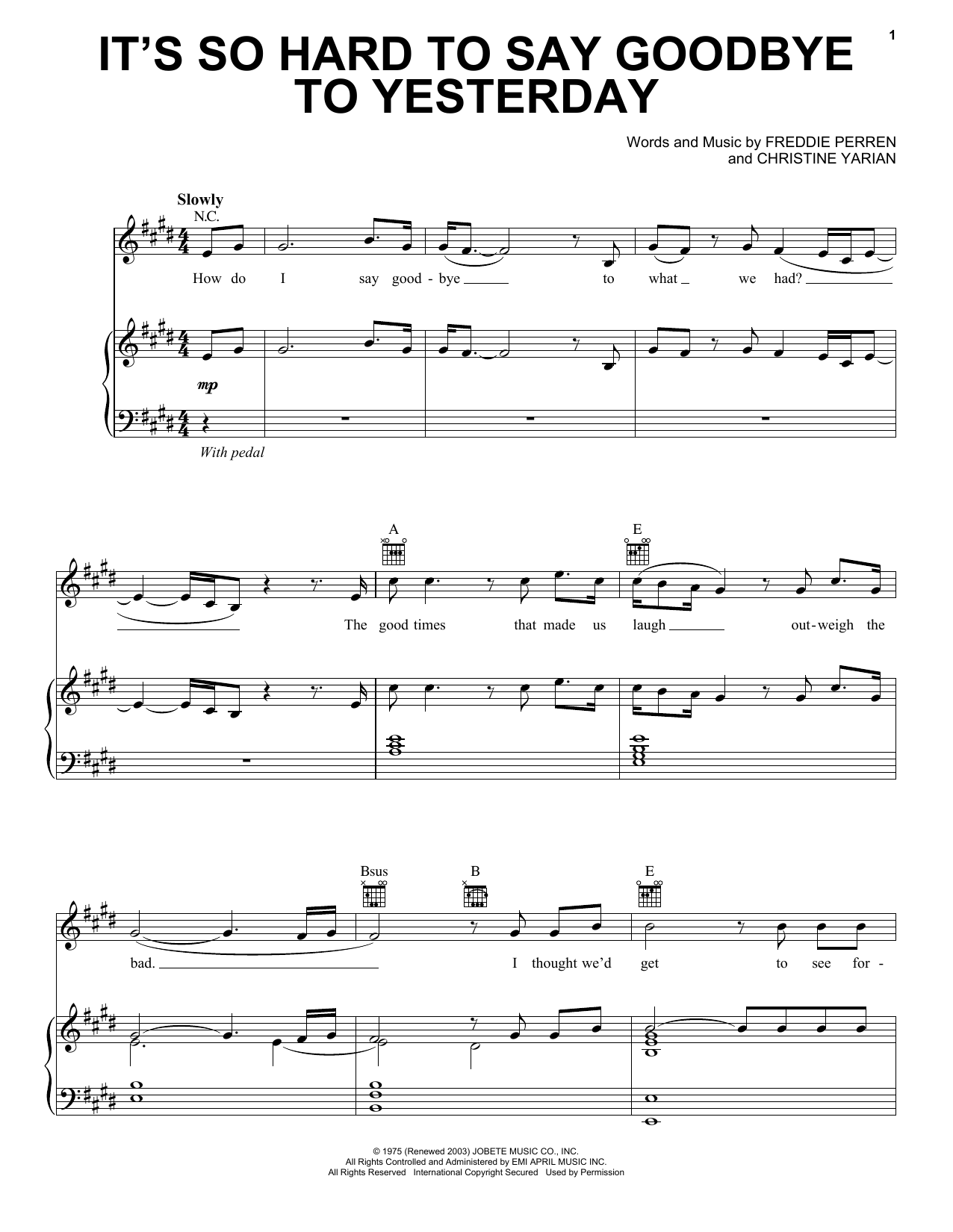 Jason Mraz It's So Hard To Say Goodbye To Yesterday Sheet Music