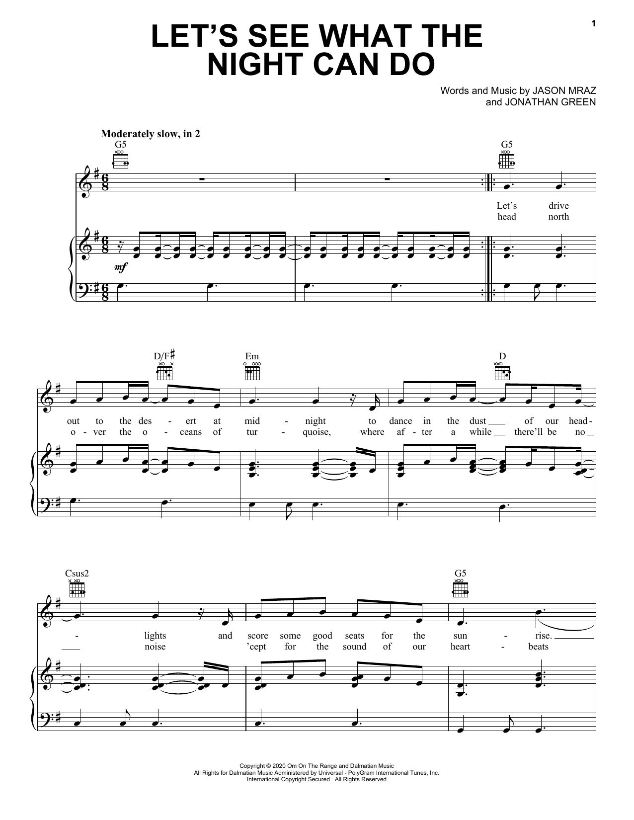 Jason Mraz Let's See What The Night Can Do Sheet Music