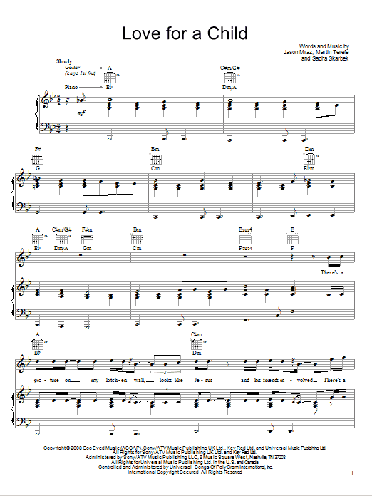 Jason Mraz Love For A Child Sheet Music