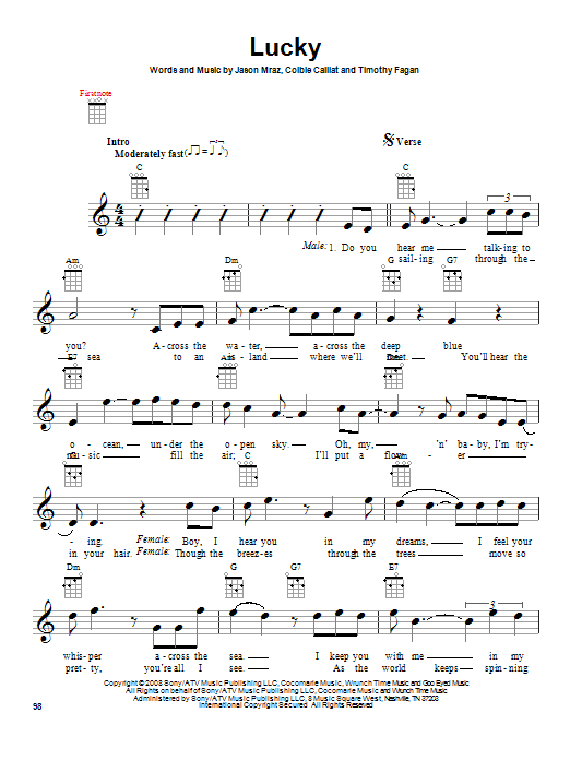 Jason Mraz Lucky Sheet Music