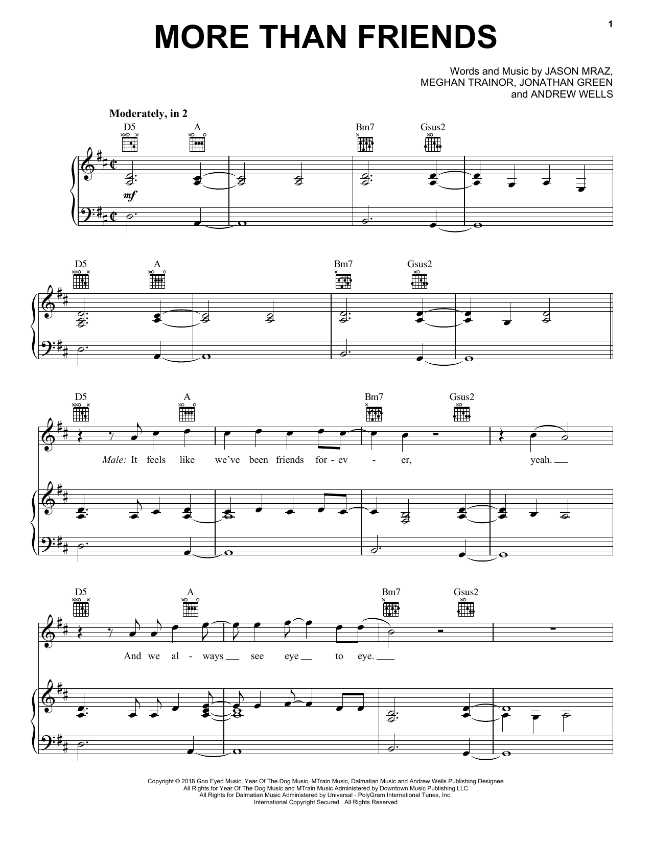 Jason Mraz More Than Friends (feat. Meghan Trainor) Sheet Music