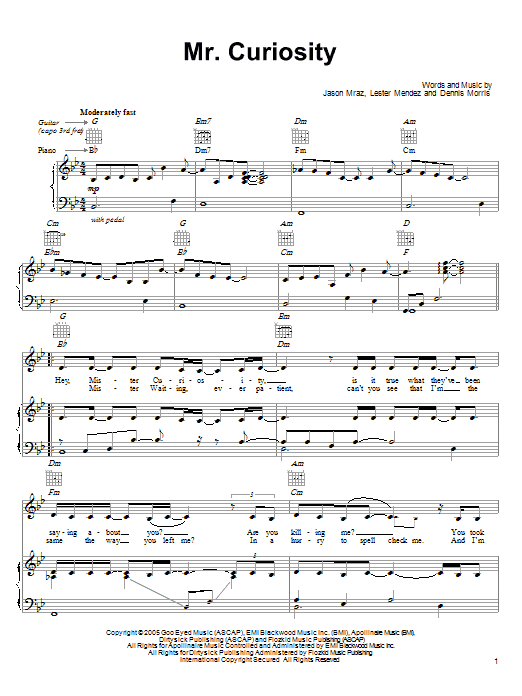 Jason Mraz Mr. Curiosity Sheet Music