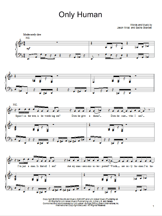 Jason Mraz Only Human Sheet Music