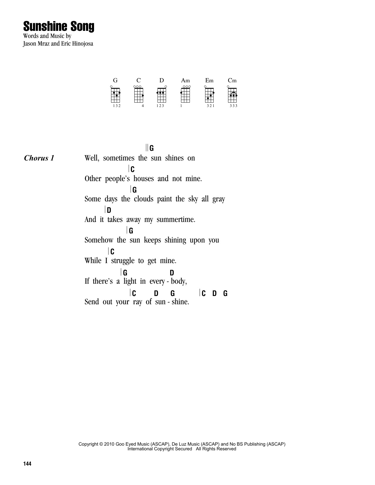 Jason Mraz Sunshine Song Sheet Music