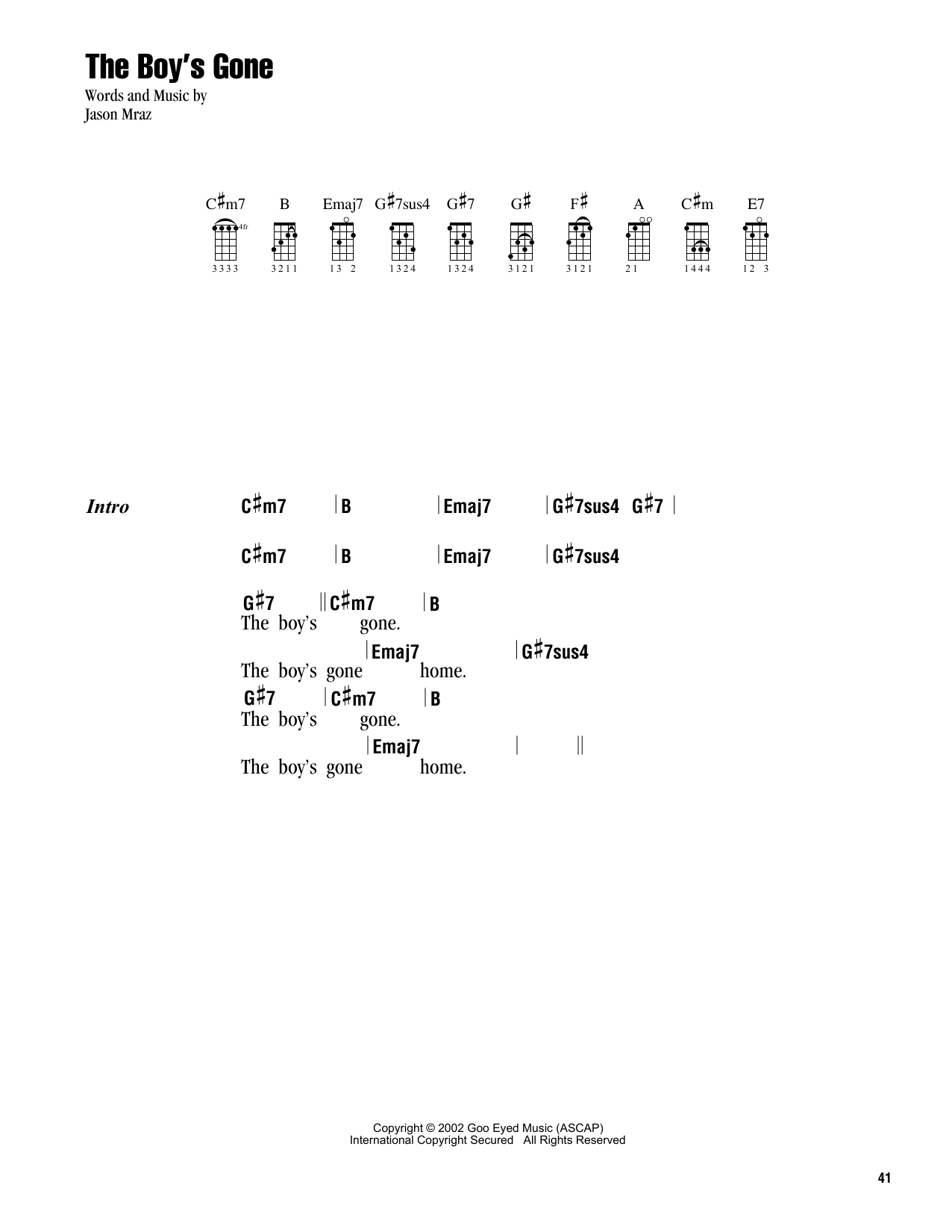 Jason Mraz The Boy's Gone Sheet Music
