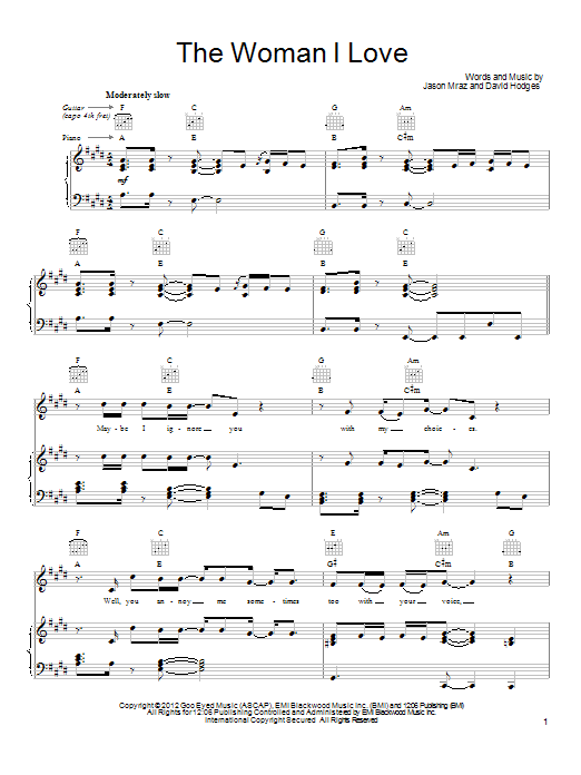 Jason Mraz The Woman I Love Sheet Music