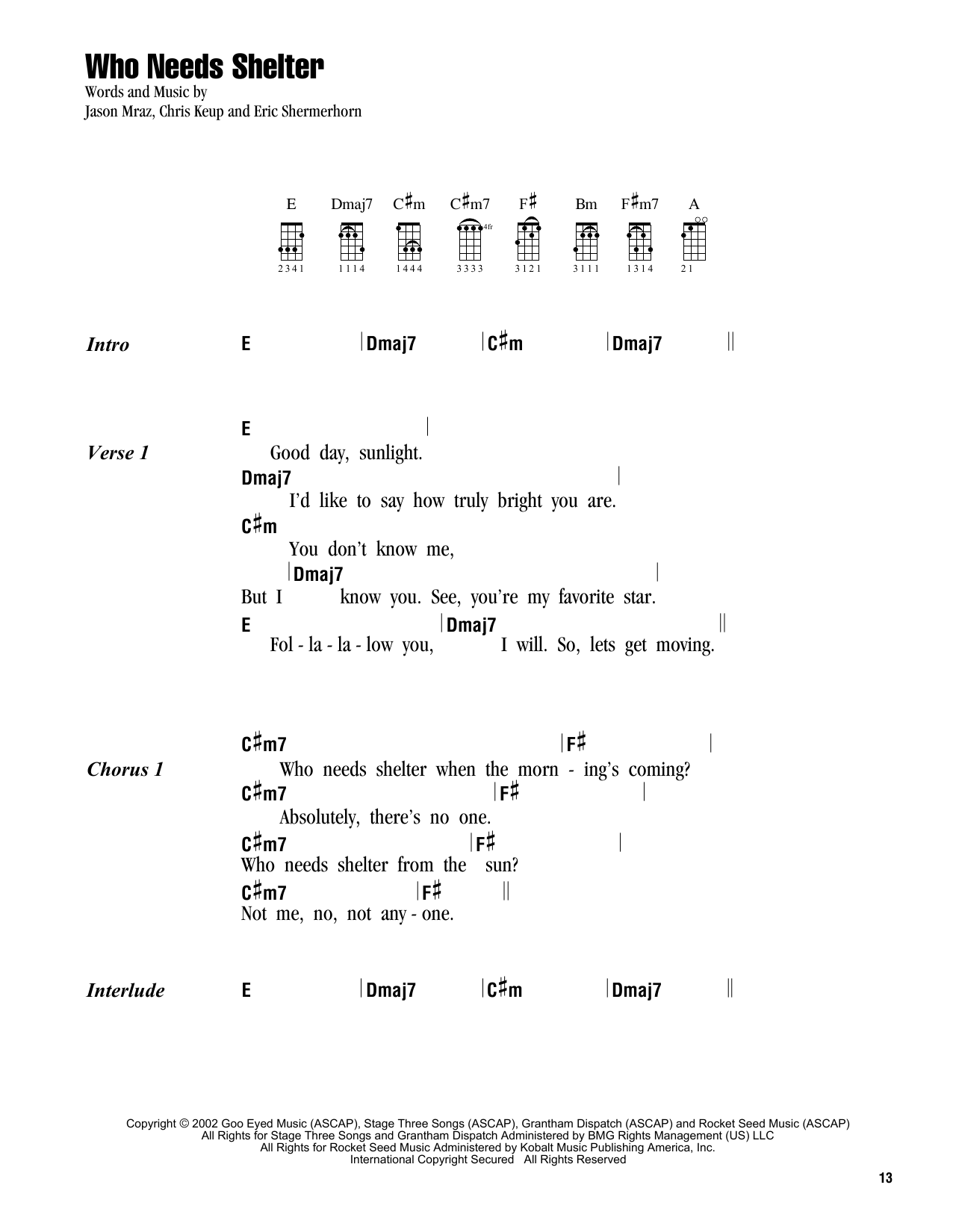 Jason Mraz Who Needs Shelter Sheet Music