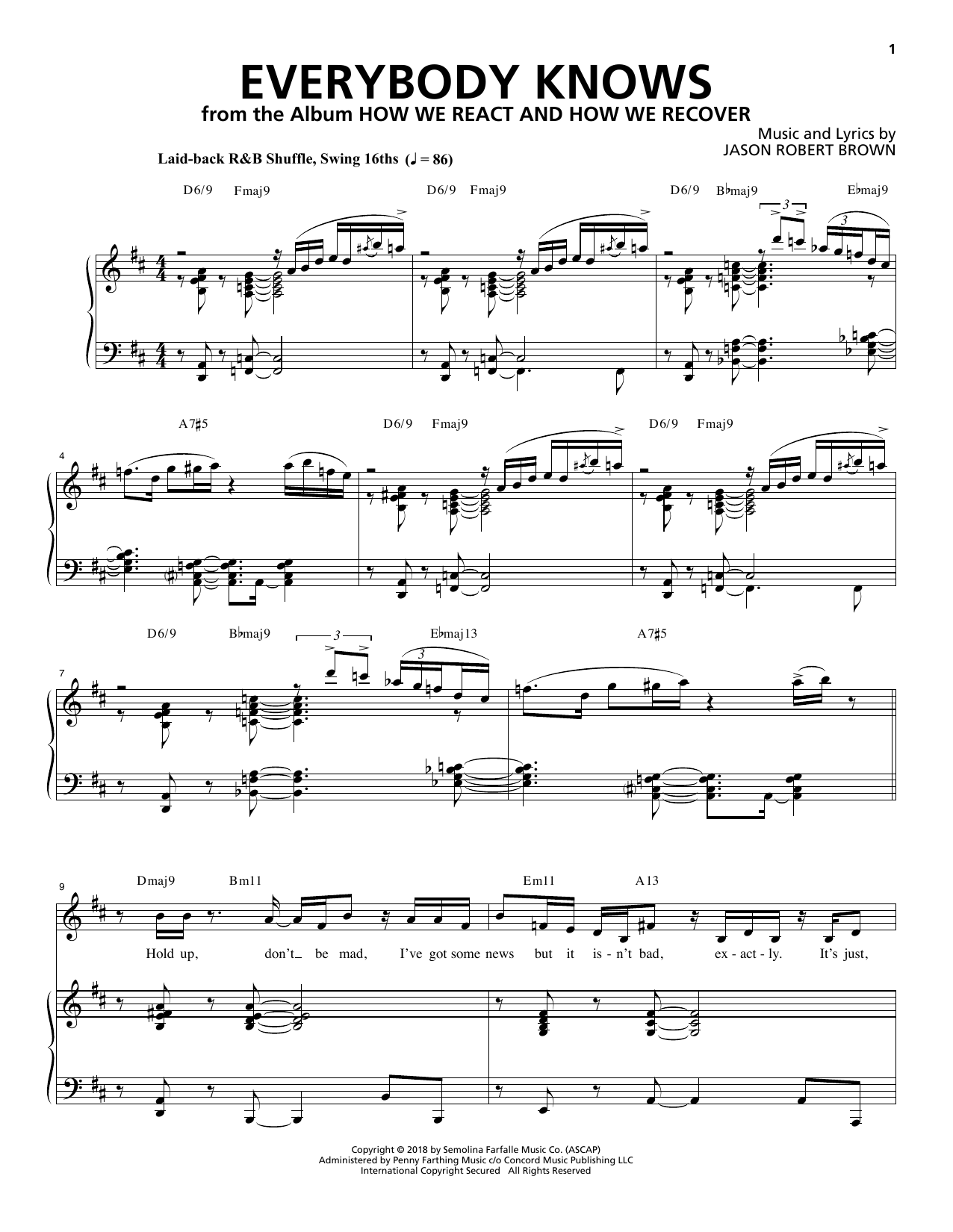 Jason Robert Brown Everybody Knows (from How We React And How We Recover) Sheet Music