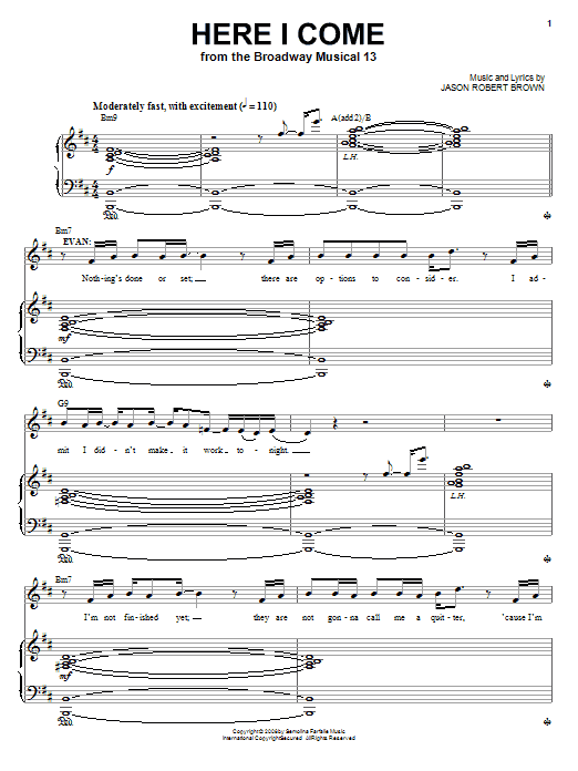 Jason Robert Brown Here I Come (from 13: The Musical) Sheet Music