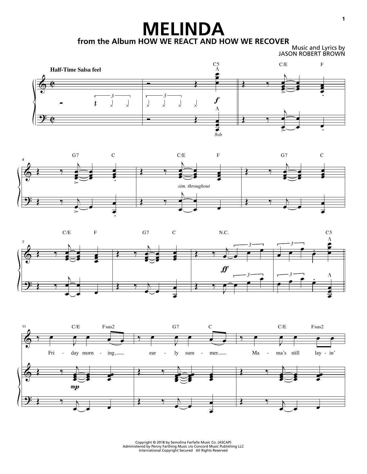 Jason Robert Brown Melinda (from How We React And How We Recover) Sheet Music
