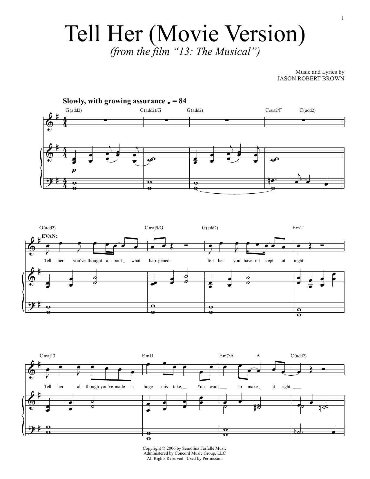 Jason Robert Brown Tell Her (from 13: The Musical) (Netflix film) Sheet Music