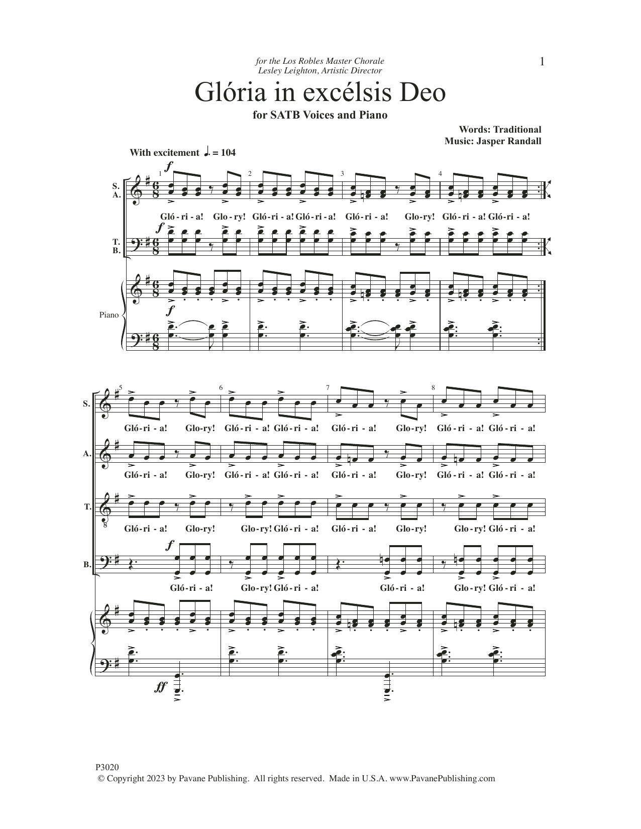 Jasper Randall Gloria in Excelsis Deo Sheet Music
