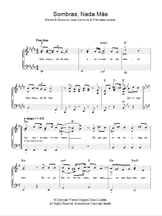 Javier Solis Sombras Nada Mas Sheet Music
