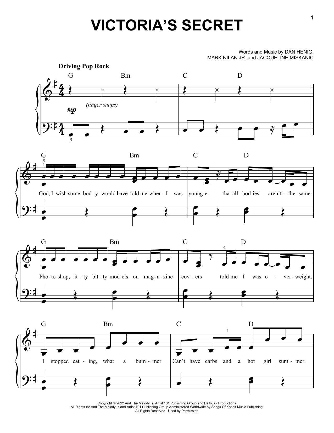 Jax Victoria's Secret Sheet Music