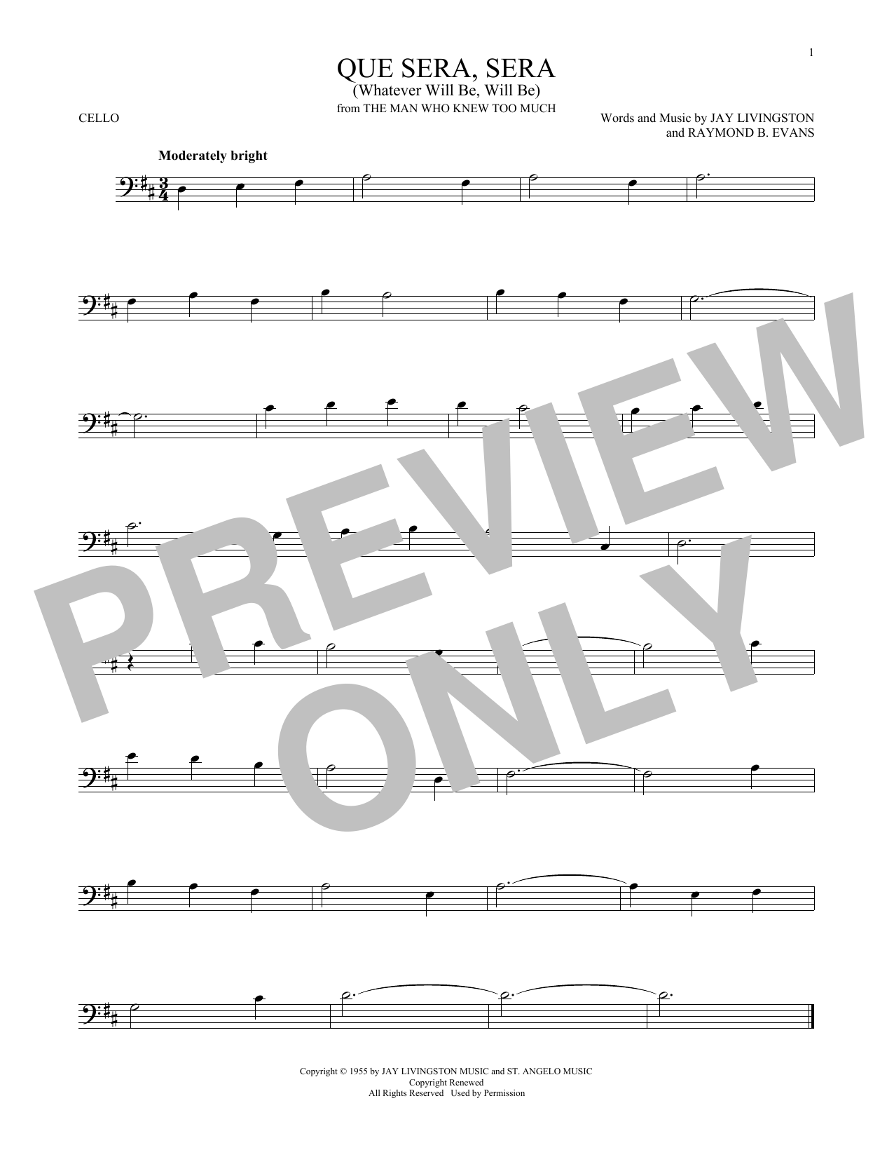 Jay Livingston & Ray Evans Que Sera, Sera (Whatever Will Be, Will Be) Sheet Music