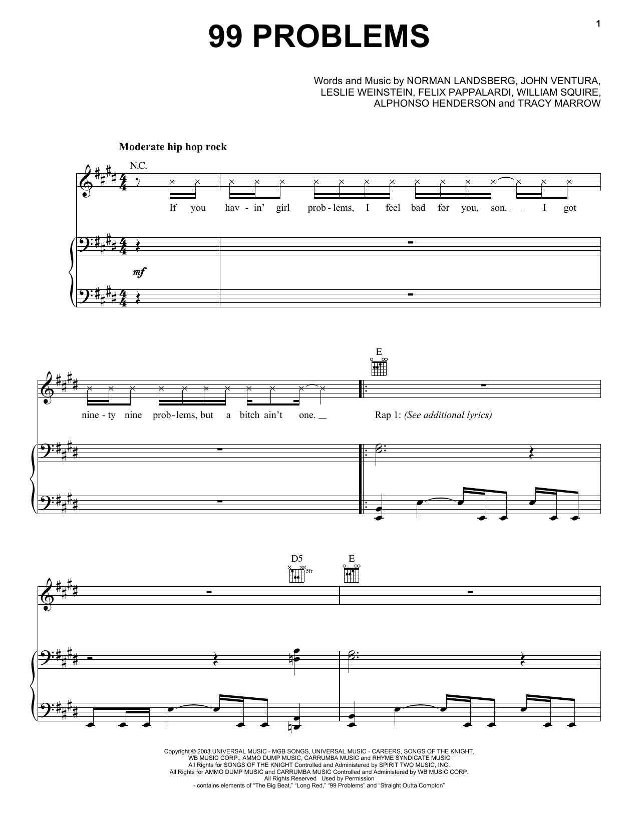 Jay-Z 99 Problems Sheet Music