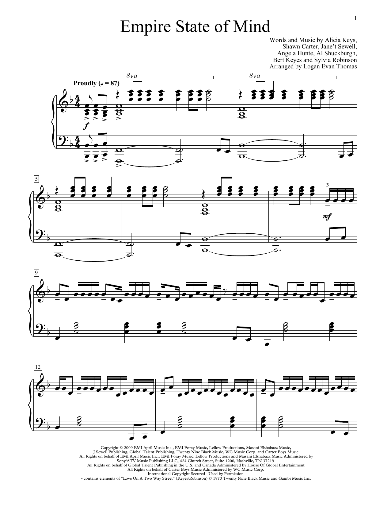 Jay-Z Empire State Of Mind (feat. Alicia Keys) (arr. Logan Evan Thomas) Sheet Music
