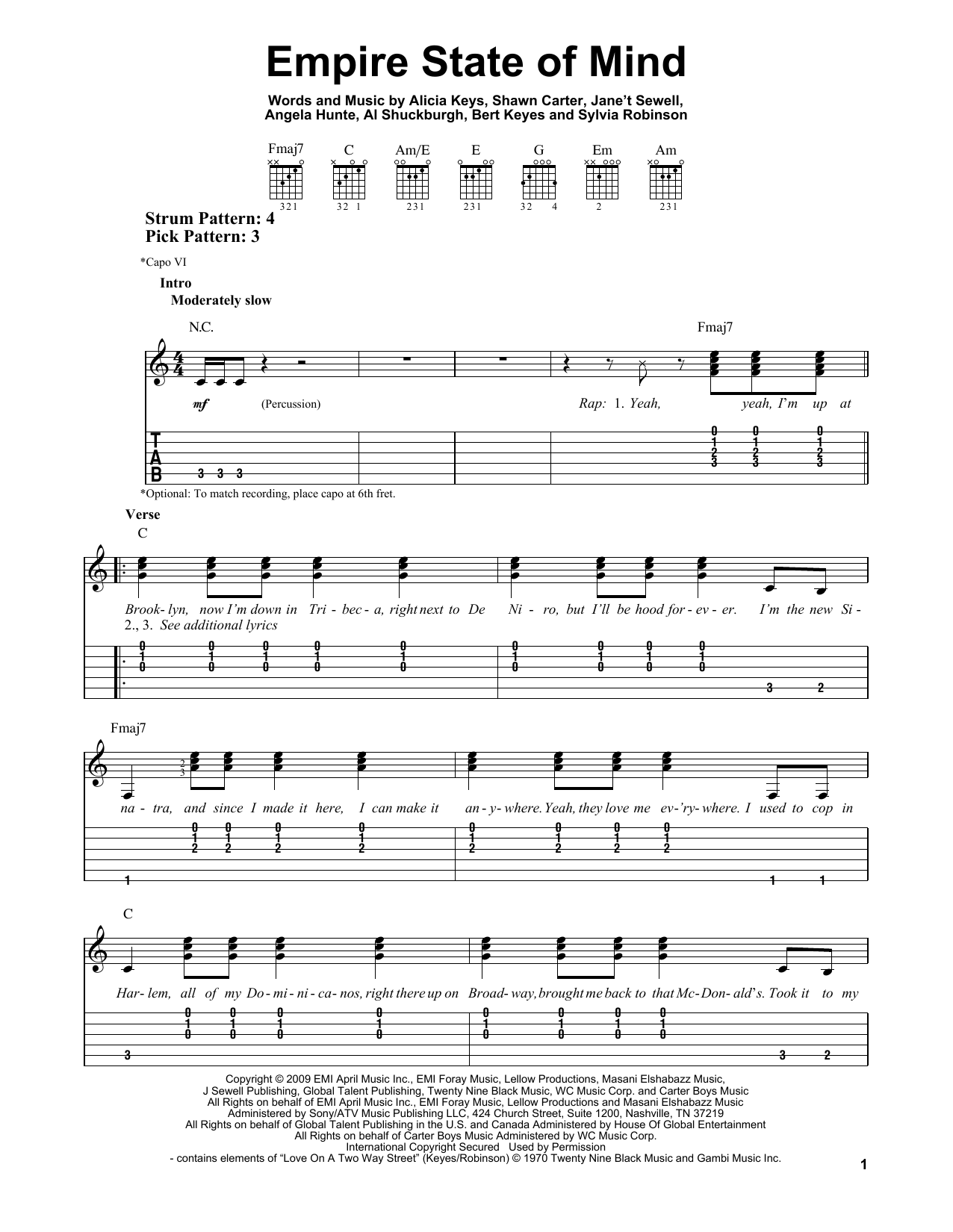 Jay-Z Empire State Of Mind (feat. Alicia Keys) Sheet Music