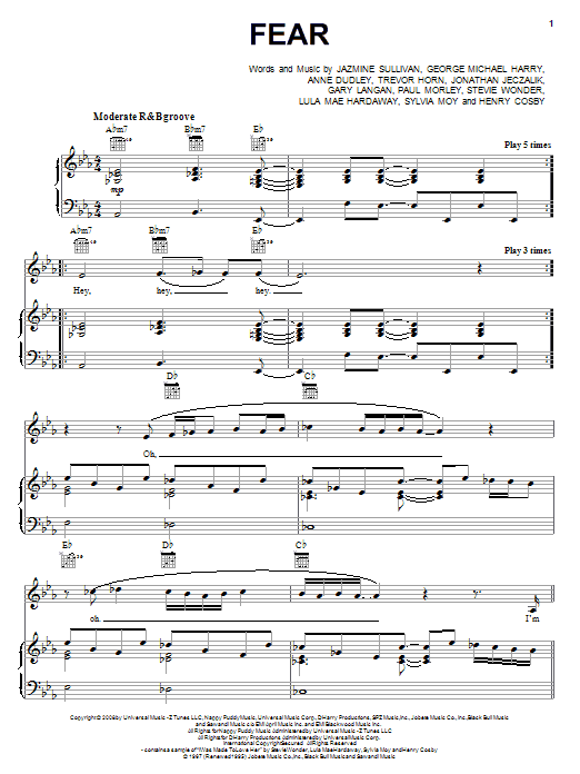 Jazmine Sullivan Fear Sheet Music