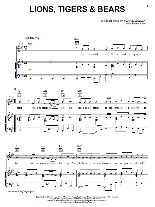 Jazmine Sullivan Lions, Tigers & Bears Sheet Music