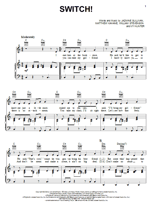Jazmine Sullivan Switch! Sheet Music
