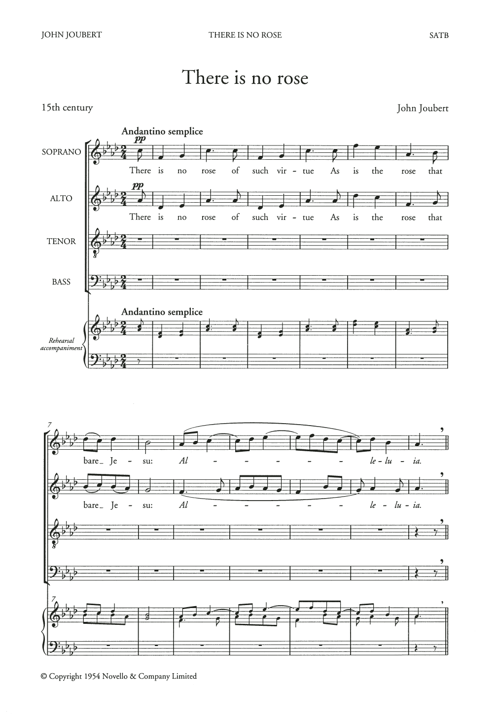 John Joubert There Is No Rose Sheet Music