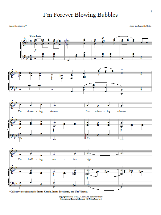Jean Kenbrovin I'm Forever Blowing Bubbles Sheet Music