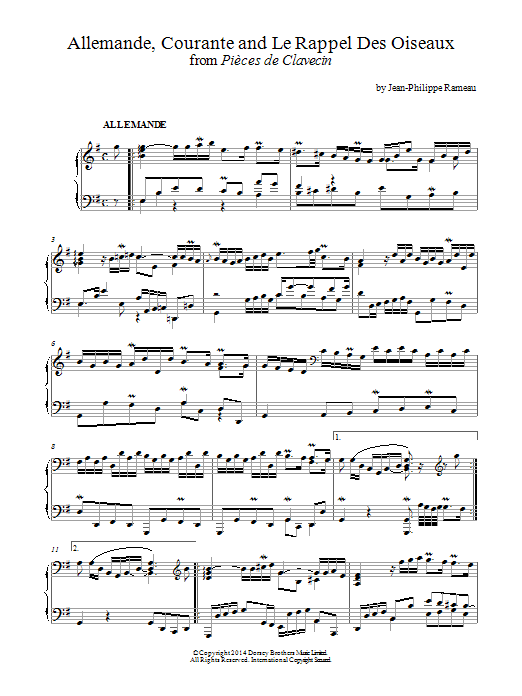 Jean-Philippe Rameau Allemande, Courante and 'Le Rappel Des Oiseaux' From Pieces De Clavecin Sheet Music