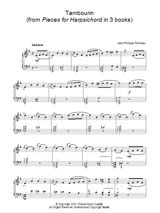 Jean-Philippe Rameau Tambourin Sheet Music