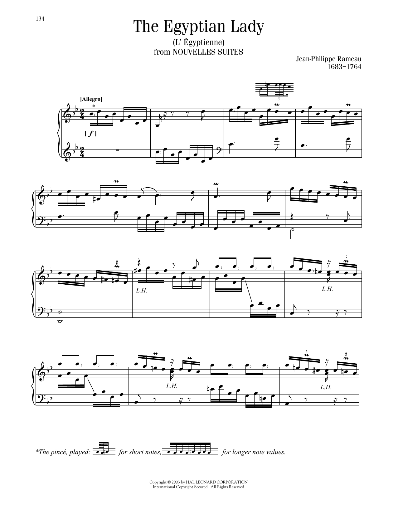 Jean-Philippe Rameau The Egyptian Lady (L'Egyptienne) Sheet Music