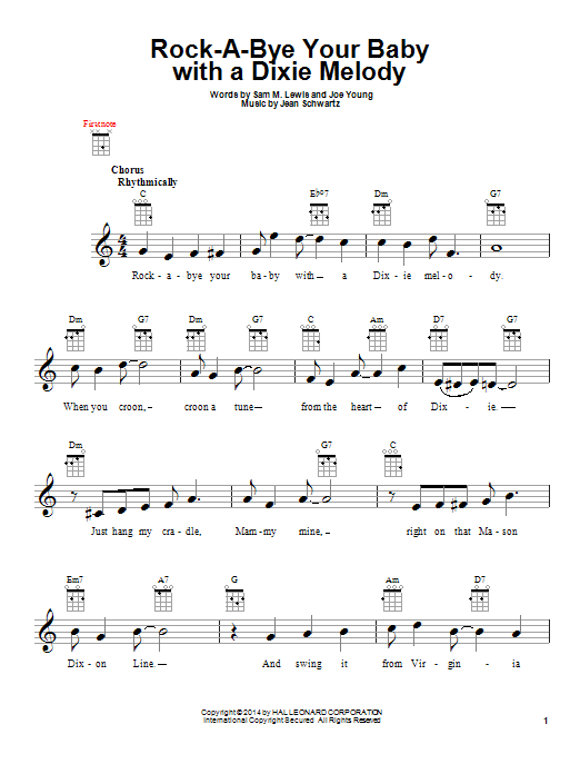 Jean Schwartz Rock-A-Bye Your Baby With A Dixie Melody Sheet Music