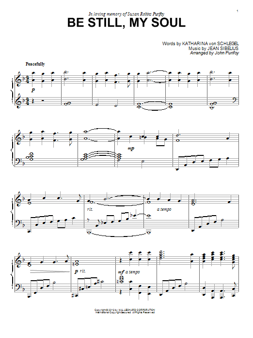 Jean Sibelius Be Still My Soul (arr. Jon Purifoy) Sheet Music