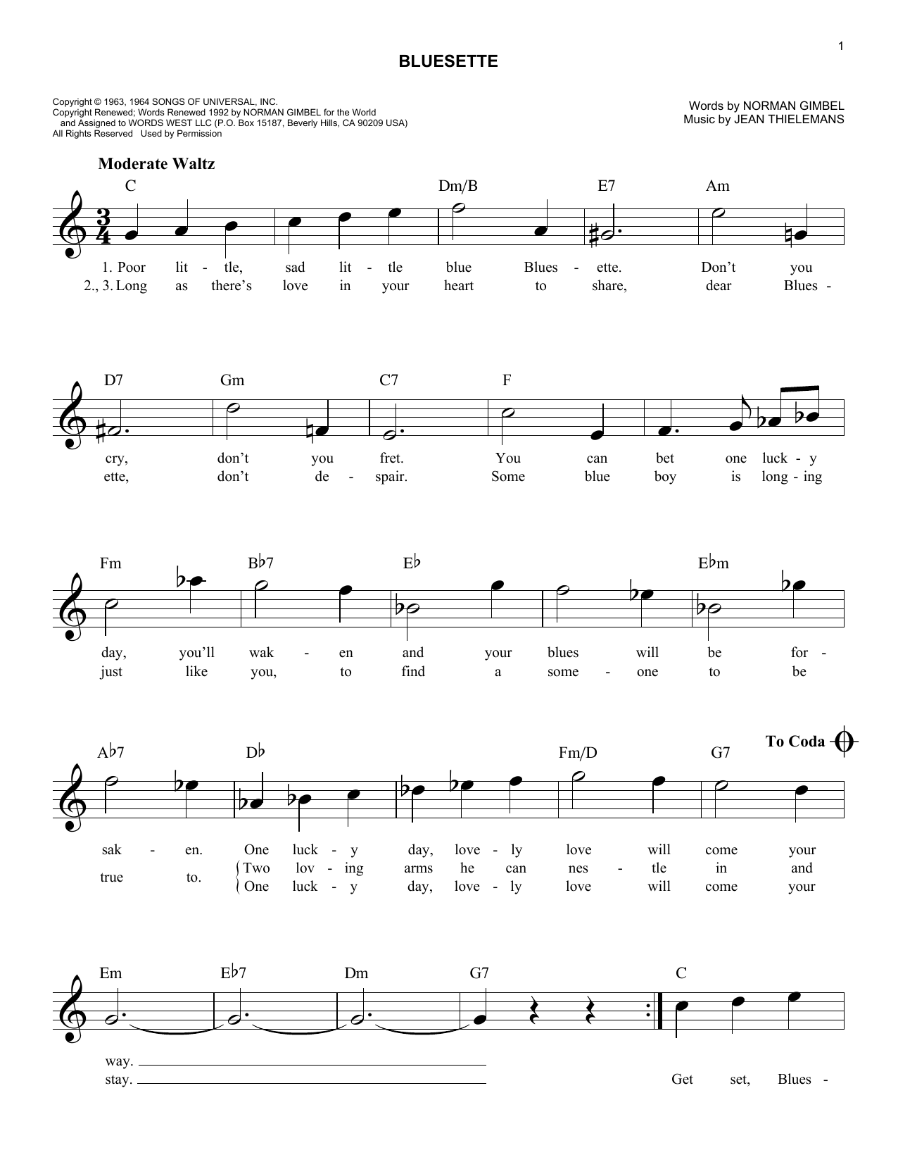 Jean Thielemans Bluesette Sheet Music